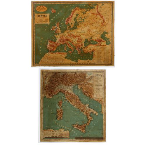Old map image download for [Lot of 2 maps] Europa in Rilievo / Italia in Rilievo.