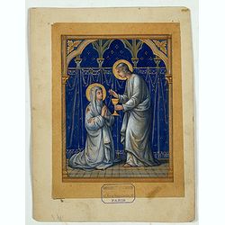 Illuminated neo-gothic card on vellum paper for a Book of Hours.