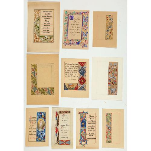 Ten Illuminated neo-gothic cards on vellum paper for a Book of Hours.