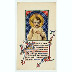 Illuminated neo-gothic card on vellum paper for a Book of Hours.
