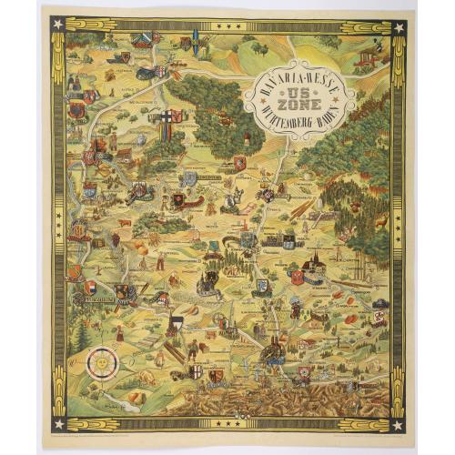 Old map image download for US ZONE. Bavaria, Hesse, Wurtemberg, Baden.