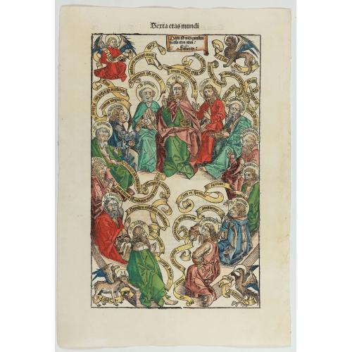 Tertia Etas Mundi. Folium. CI [Woodcut of Jesus and his apostles]