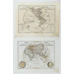 Mappa Mondo tagliato sulpiano di unmeridiano Emisfero Occidentale.  [togther with] … Orientale.