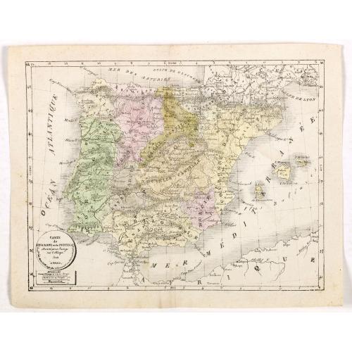 Old map image download for Carte de l'Espagne et du Portugal dréssée pour l'usage des Collèges 1822.