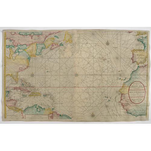 Old map image download for Nieuwe Wassende Graade Zee Kaart over de Spaanse Zee Vant Kanaal tot 't Eyland Cuba In Westindia.