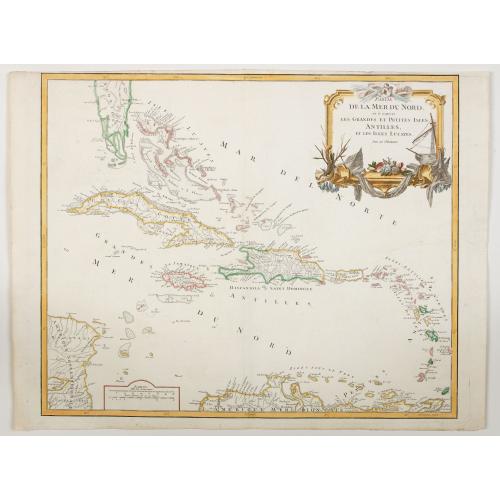 Old map image download for Partie de la Mer du Nord, ou se trouvent les Grandes et Petites Isles Antilles, et les Isles Lucayes.