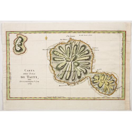 Carta dell' Isola di Taiti del Luogotennente J. Cook 1769.