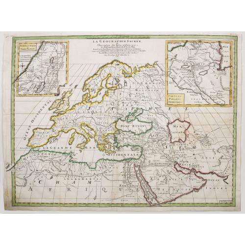 Old map image download for La Geographie Sacree, ou Description des Terres Habitees par les Descendans destrois Fils de Noe. . .