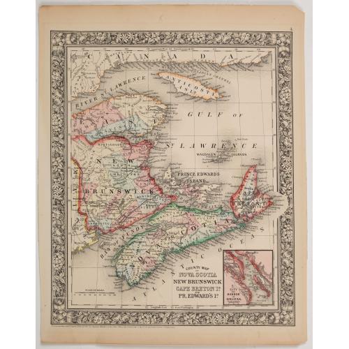 Old map image download for County Map of Nova Scotia, New Brunswick, Cape Breton Island & Prince Edward's Island.