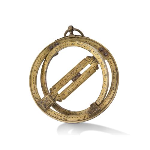 Very fine brass astronomical equinoctial ring with two brass circles.