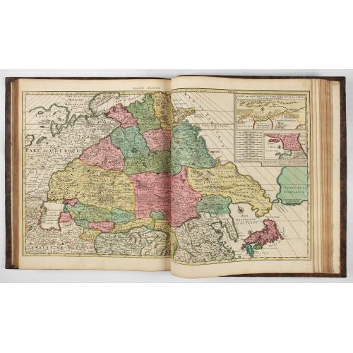 Rare, antique map of  Atlas nouveau contenant toutes les parties du monde, ou sont exactement remarqués les empires, monarchies, royaumes, estats, republiques & peuples qui s y trouvent & present..