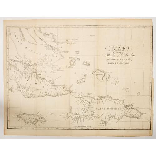 Download a free HR-image of  MAP OF THE Route of Columbus on arriving among the Bahama Islands.