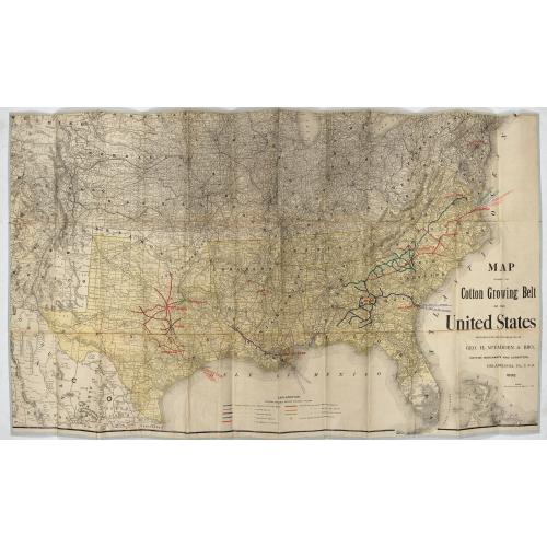 Old map image download for Map showing the cotton growing belt in the United States Prepared for and copyrighted by Geo. H.Mc.Fadden & Bro., cotton merchands based in Phiiladelphia, USA 1892.