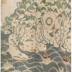 A rare and impressive pictorial Qing Empire map of the western part of Taiwan.