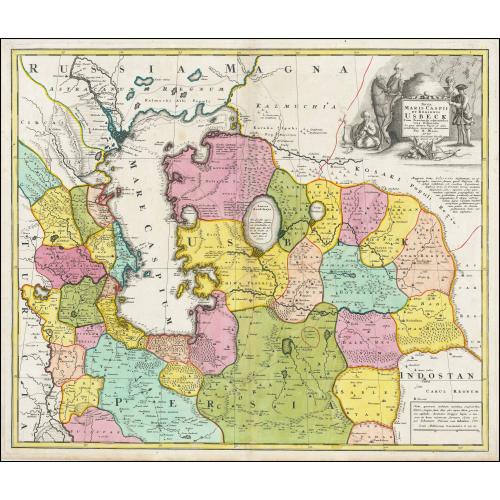 Old map image download for Nova Maris Caspii et Regionis Usbeck cum Provincijs adjacentibus vera Delineatio