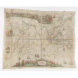 OOST INDIEN Wassende-Graade Paskaart, vertoonende nevens het Oosterlykste van Afrika, meede de Zeekusten van Asia, van C. de Bona Esperanca tot Eso, boven Iapan.