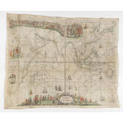 OOST INDIEN Wassende-Graade Paskaart vertoonende nevens het Oostelyckste van Africa meede de Zeekusten van Asia van C. de Bona Esperansa tot Eso boven Iapan / t'Amsterdam by Pieter Goos