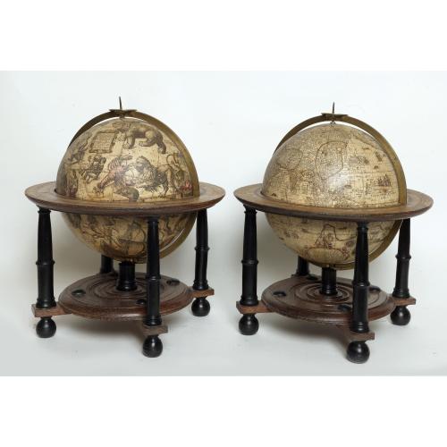 Rare, antique map of AN EXCEPTIONAL AND VERY RARE PAIR OF CELESTIAL AND TERRESTIAL GLOBES