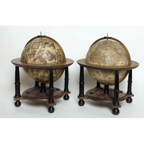 Rare, antique map of AN EXCEPTIONAL AND VERY RARE PAIR OF CELESTIAL AND TERRESTIAL GLOBES