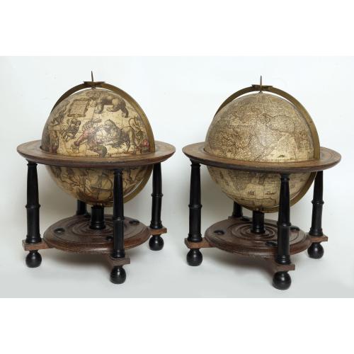 Rare, antique map of AN EXCEPTIONAL AND VERY RARE PAIR OF CELESTIAL AND TERRESTIAL GLOBES
