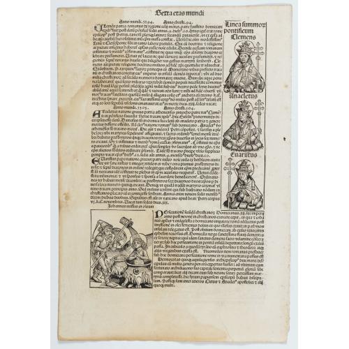 Rare, antique map of  Sexta Etas Mudi. Lucas Evagelista. Folium CVIII.