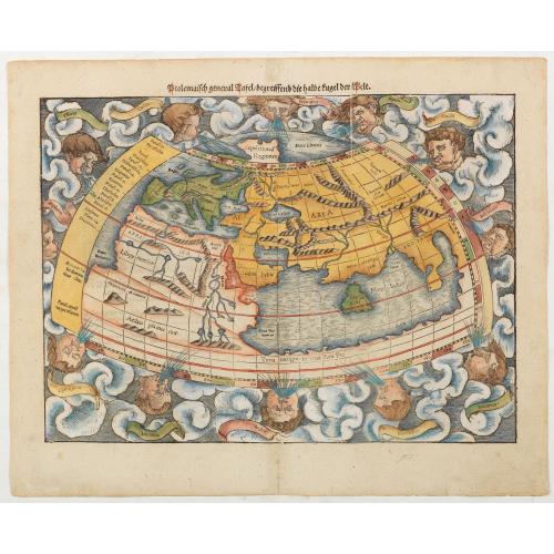Rare, antique map of Ptolemaisch general Tafel begreiffend.. halbe kugel..