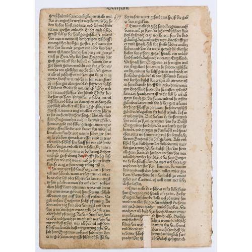 Rare, antique map of  Page from a printed bible with wood block print of St. Gregorius.