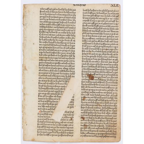 Rare, antique map of  Page from a printed bible with wood block print of St. Anthony the Abbot defeated the devil.