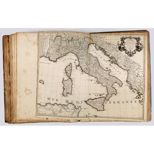 Rare, antique map of A very rare atlas by Guillaume De L'Isle, Paris, 1700, with his first address "Rue des Canettes".