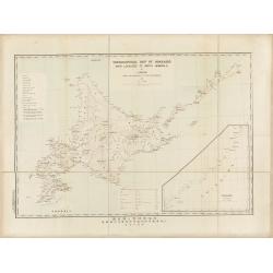 Topographical map of Hokkaido with localities of useful minerals.