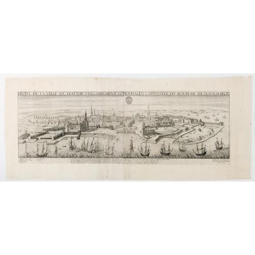 Rare, antique map of  Profil de la Ville de Hafnie vulgairement Copenhagen Cappitalle du Royaume de Danemarck.