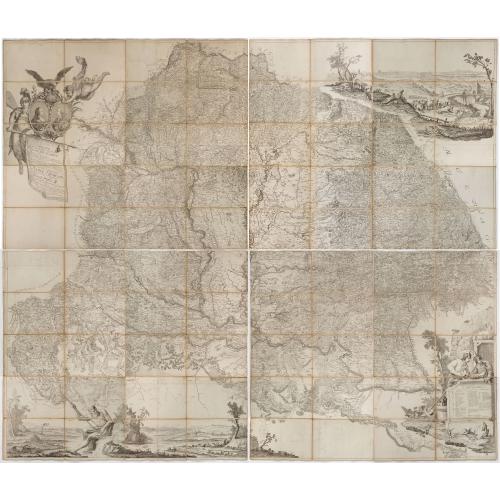 Rare, antique map of Mappa Geographica novissima Regni Hungariae divisi in suos Comitatus cum Districtibus Jazygum et Cumanorum, Banatus Temesiensis ejusque Districtuum nec non Regnorum Croatiae, Slavoniae, Dalmatiae, Magni Principatus Transsylvaniae…
