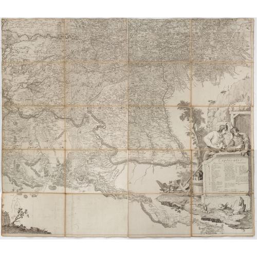 Rare, antique map of Mappa Geographica novissima Regni Hungariae divisi in suos Comitatus cum Districtibus Jazygum et Cumanorum, Banatus Temesiensis ejusque Districtuum nec non Regnorum Croatiae, Slavoniae, Dalmatiae, Magni Principatus Transsylvaniae…