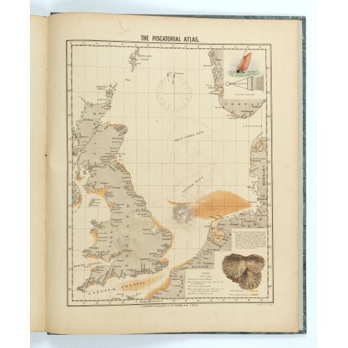 Rare, antique map of  The piscatorial atlas of the North sea, English and St Georges Channels.