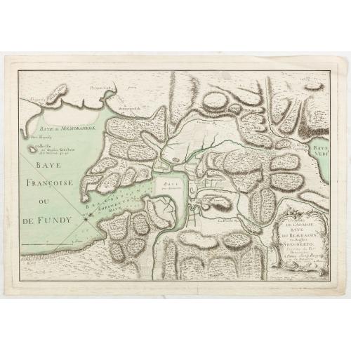 Rare, antique map of  L’Isthme de L’Acadie, Baye du Beaubassin, en Anglois Shegnekto, environs du Fort Beausejour