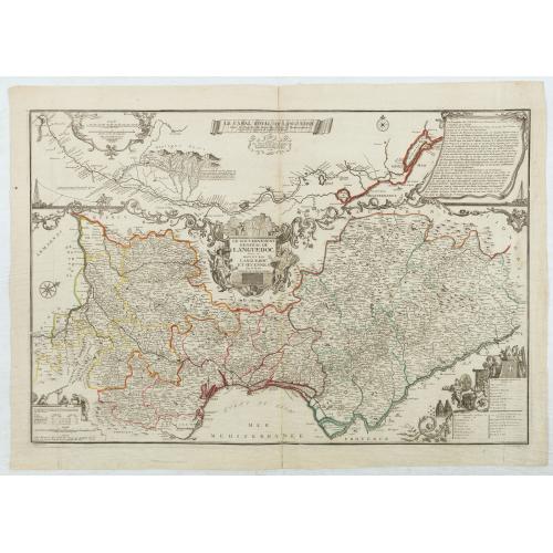 Rare, antique map of Le Canal Royal de la Languedoc… - Le Gouvernement general de Languedoc divisé en haut es bas Languedoc et Sevennes…