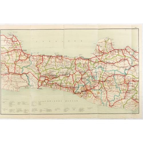 Rare, antique map of  Automobielkaart van de Java en Madura samengesteld en uitgegeven door de Koninklijke vereeniging Java Motor Club.