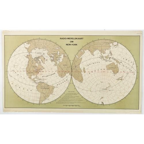 Rare, antique map of Radio-wereldkaart om New York.