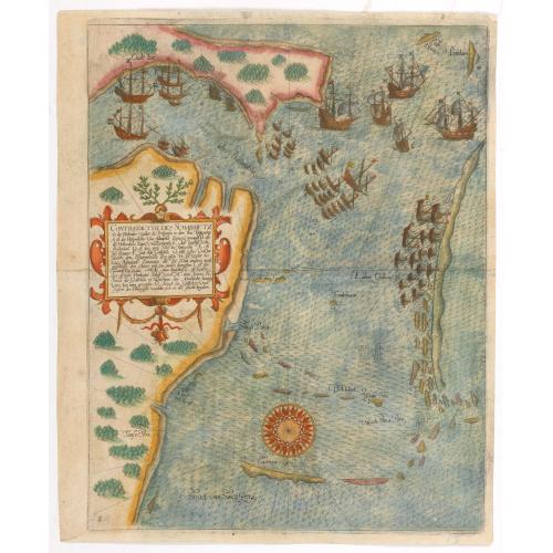 Rare, antique map of Contrafactur des Scharmutz els der Holander (Singapore)