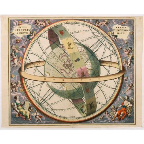 Rare, antique map of Situs Terrae Circulis Coelestibus circundatae..