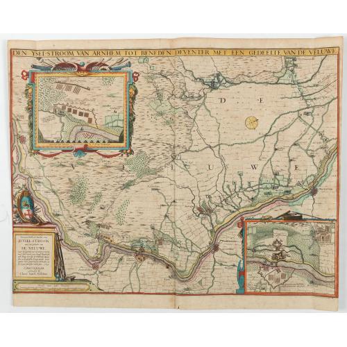Rare, antique map of Den Ysel-stroom van Arnhem tot beneden Deventer met een gedeelte van de Veluwe.