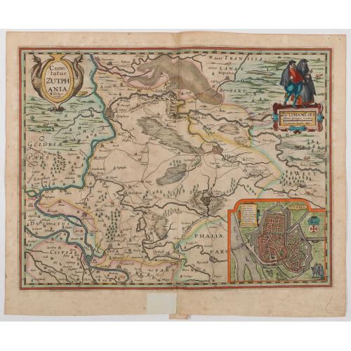 Rare, antique map of  Comitatus Zutphania.