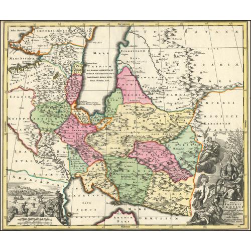 Rare, antique map of  Imperii Persici in omnes suas Provincias . . .  Exacte Divisi Nova Tabula Geographica. . .