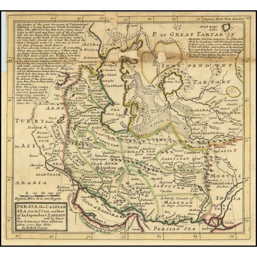 Rare, antique map of Persia The Caspian Sea Done by y. Czar and Part of Independent Tartary…