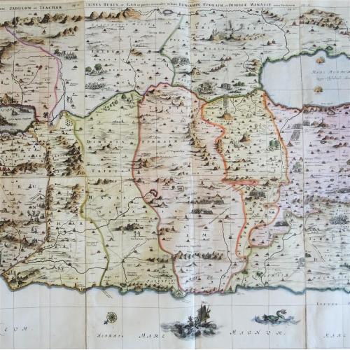 Old map image download for "[On 6 joined sheets] Dimidia Tribus Manasse ... [and] Tribus Ruben, et Gad ... [and] Pars Maxima Tribus Iuda ... [and] Tribuum Ephraim ... [and] Tribus Aser ... [and] Tribus Simeon …