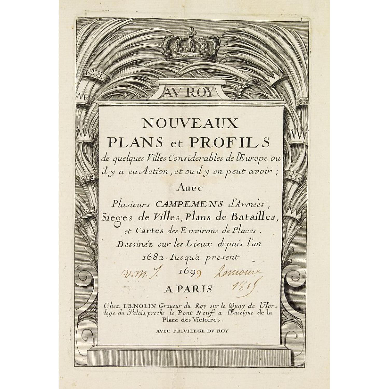 Title page : NOUVEAUX PLANS et PROFILS de quelques villes considérables de l'Europe..