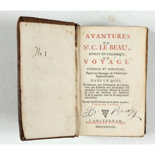 Old map image download for Avantures du Sr. C. Le Beau, avocat en parlement ou Voyage curieux et nouveau parmi les Sauvages de l'Amérique Septentrionale. Dans lequel on trouvera une Description du Canada… Ouvrage enrichi d'une Carte et des figures necessaires.