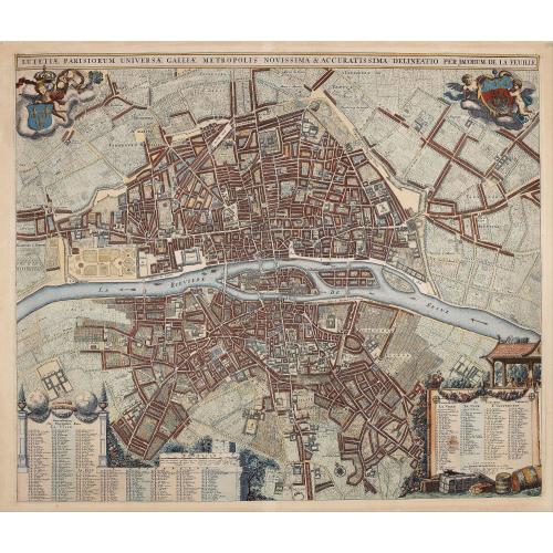 Lutetiae Parisiorum Universae Galliae Metropolis Novissima & Accuratissima Delineatio per Jacobum de la Feuille.
