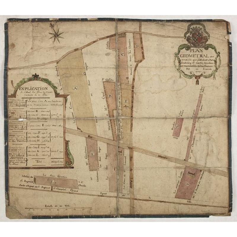 Plan Geometral des Marais que possedent à Paris fauxbourg St. Martin, Monsieur et Mademoiselle De Verthamon. . .