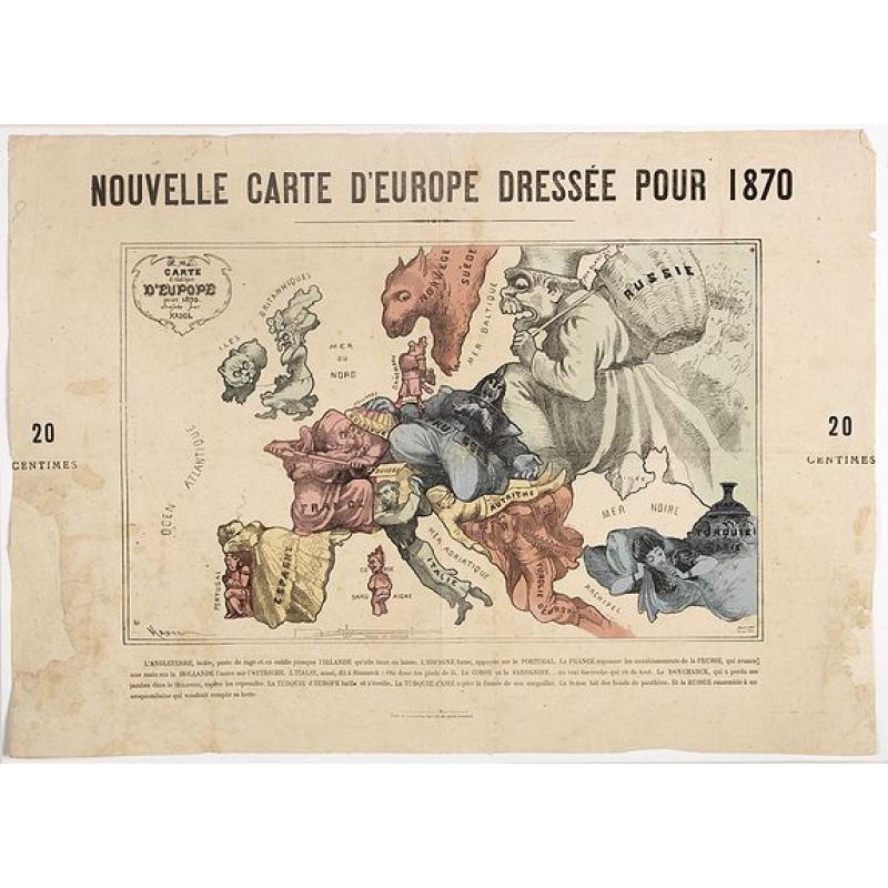 Nouvelle Carte d'Europe dressée pour 1870 / Carte drôlatique d'Europe pour 1870 dressée par Hadol.